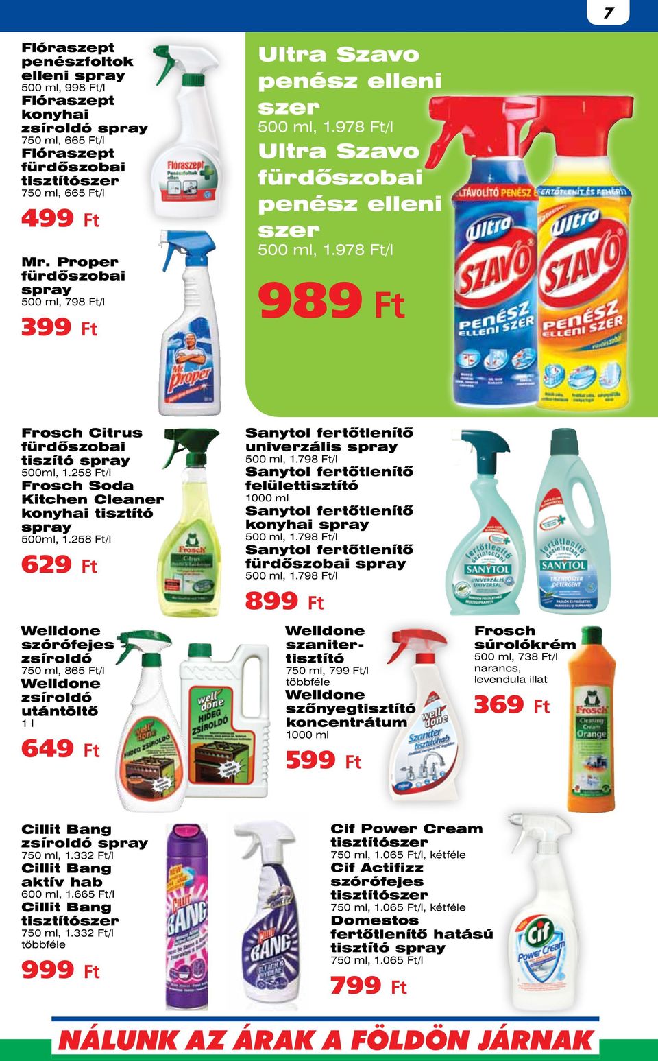 978 Ft/l 989 Ft Frosch Citrus fürdőszobai tiszító spray 500ml, 1.258 Ft/l Frosch Soda Kitchen Cleaner konyhai tisztító spray 500ml, 1.