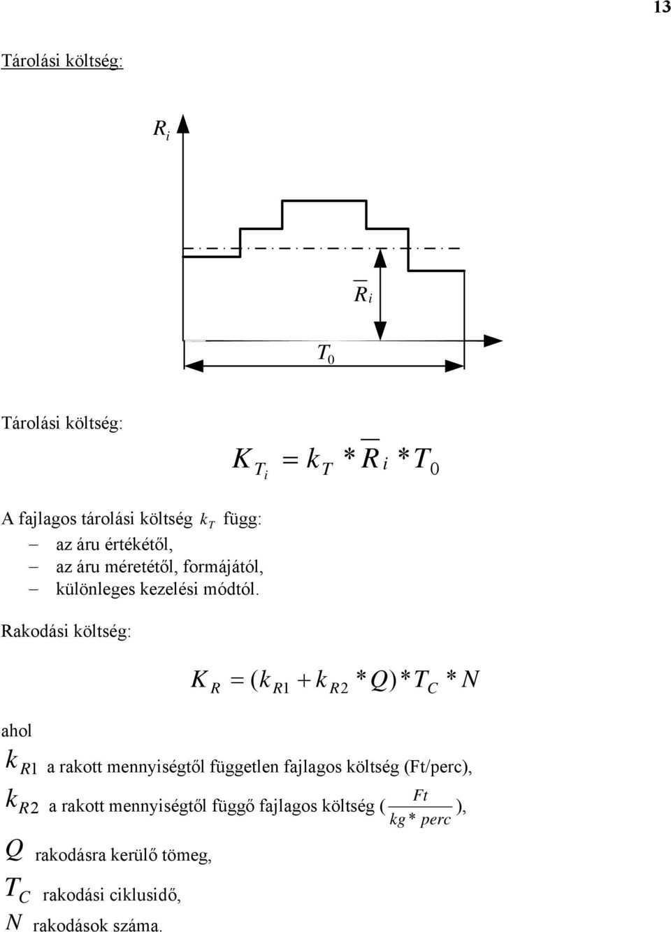 Rakodás : R = ( k R1 + k R2 * Q)* TC * N k R1 a rakott mennységtől független fajlagos