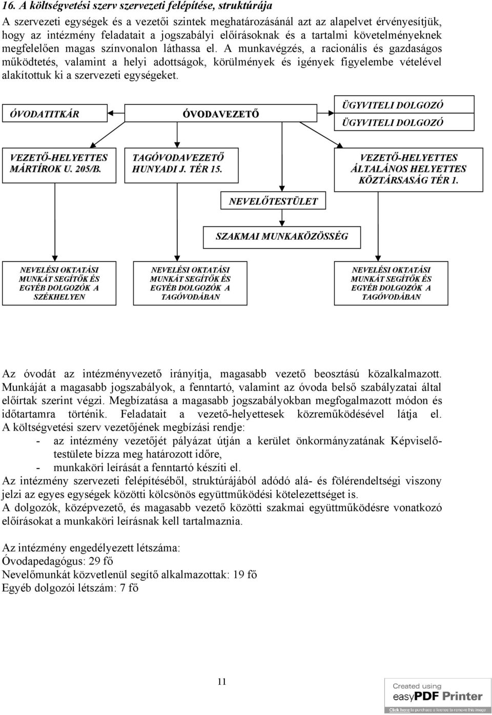 A munkavégzés, a racionális és gazdaságos működtetés, valamint a helyi adottságok, körülmények és igények figyelembe vételével alakítottuk ki a szervezeti egységeket.