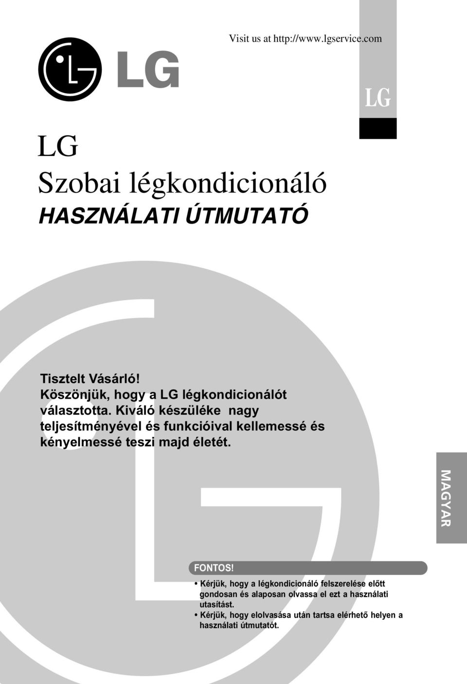 LG Szobai légkondicionáló HASZNÁLATI ÚTMUTATÓ - PDF Ingyenes letöltés