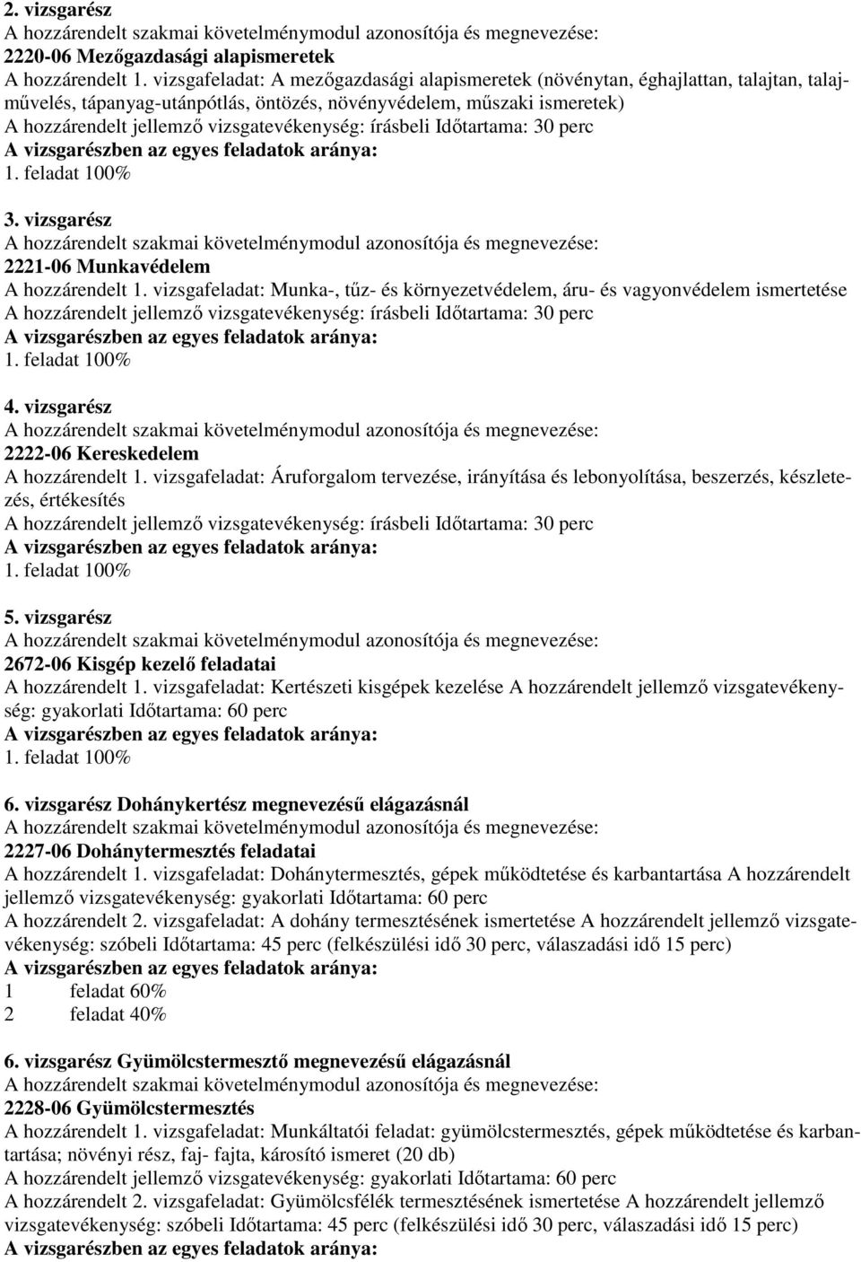 vizsgatevékenység: írásbeli Időtartama: 30 perc 3. vizsgarész 2221-06 Munkavédelem A hozzárendelt 1.