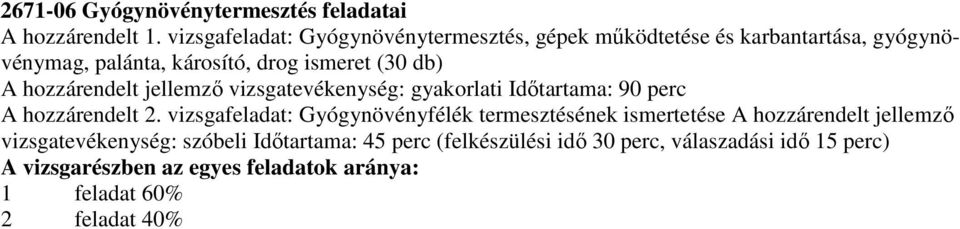 (30 db) A hozzárendelt jellemző vizsgatevékenység: gyakorlati Időtartama: 90 perc A hozzárendelt 2.