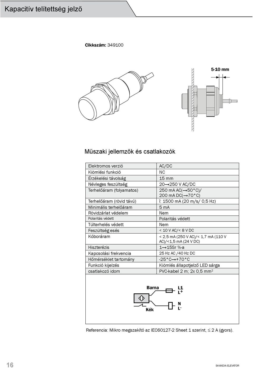 m/s/ 0,5 Hz) 5 ma Nem Polaritás védett Nem < 10 V AC/< 8 V DC < 2,5 ma (250 V AC)/< 1,7 ma (110 V AC)/<1,5 ma (24 V DC) 1 15Sr %-a 25 Hz AC /40 Hz DC -25 C +70 C Kiömlés állapotjelző LED sárga
