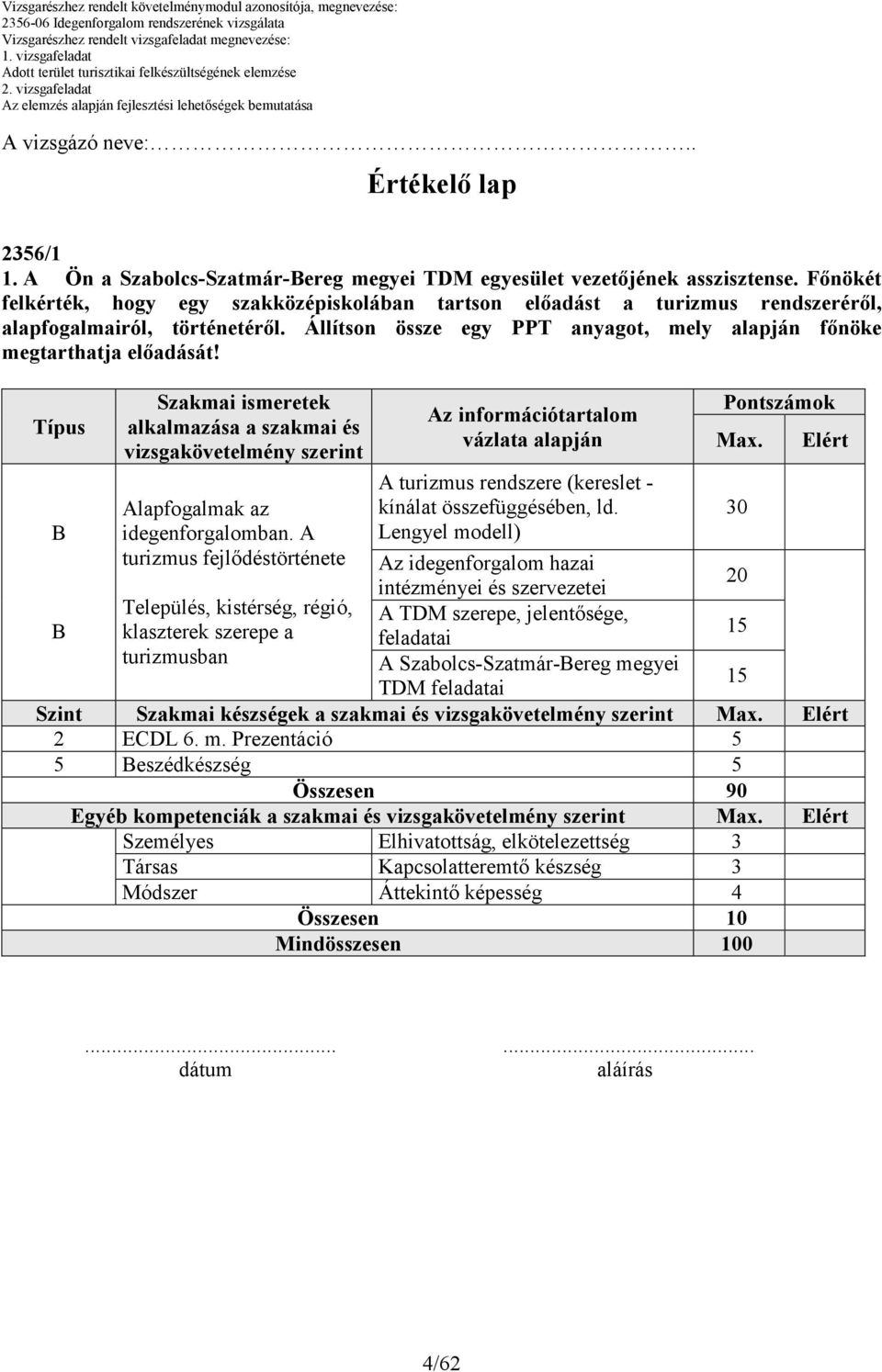 Fınökét felkérték, hogy egy szakközépiskolában tartson elıadást a turizmus rendszerérıl, alapfogalmairól, történetérıl. Állítson össze egy PPT anyagot, mely alapján fınöke megtarthatja elıadását!