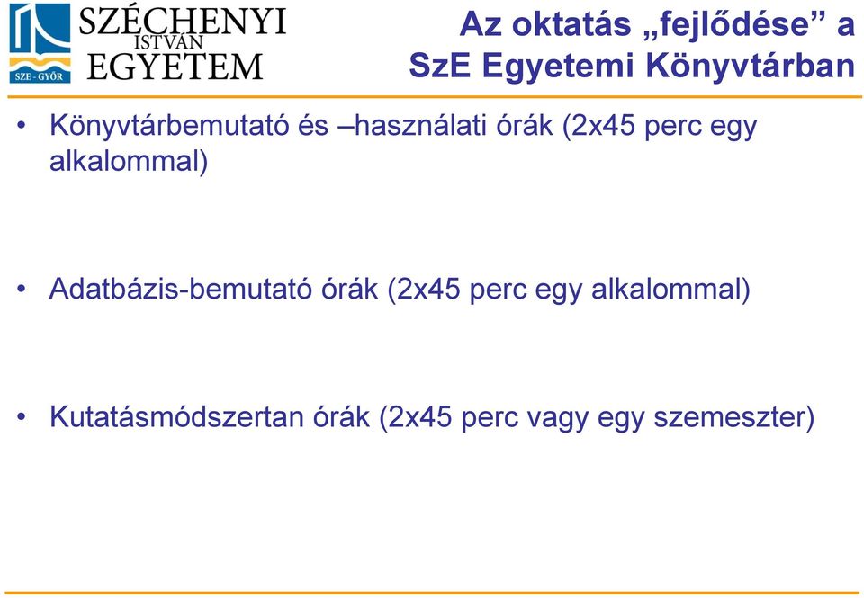 perc egy alkalommal) Kutatásmódszertan órák (2x45 perc vagy egy