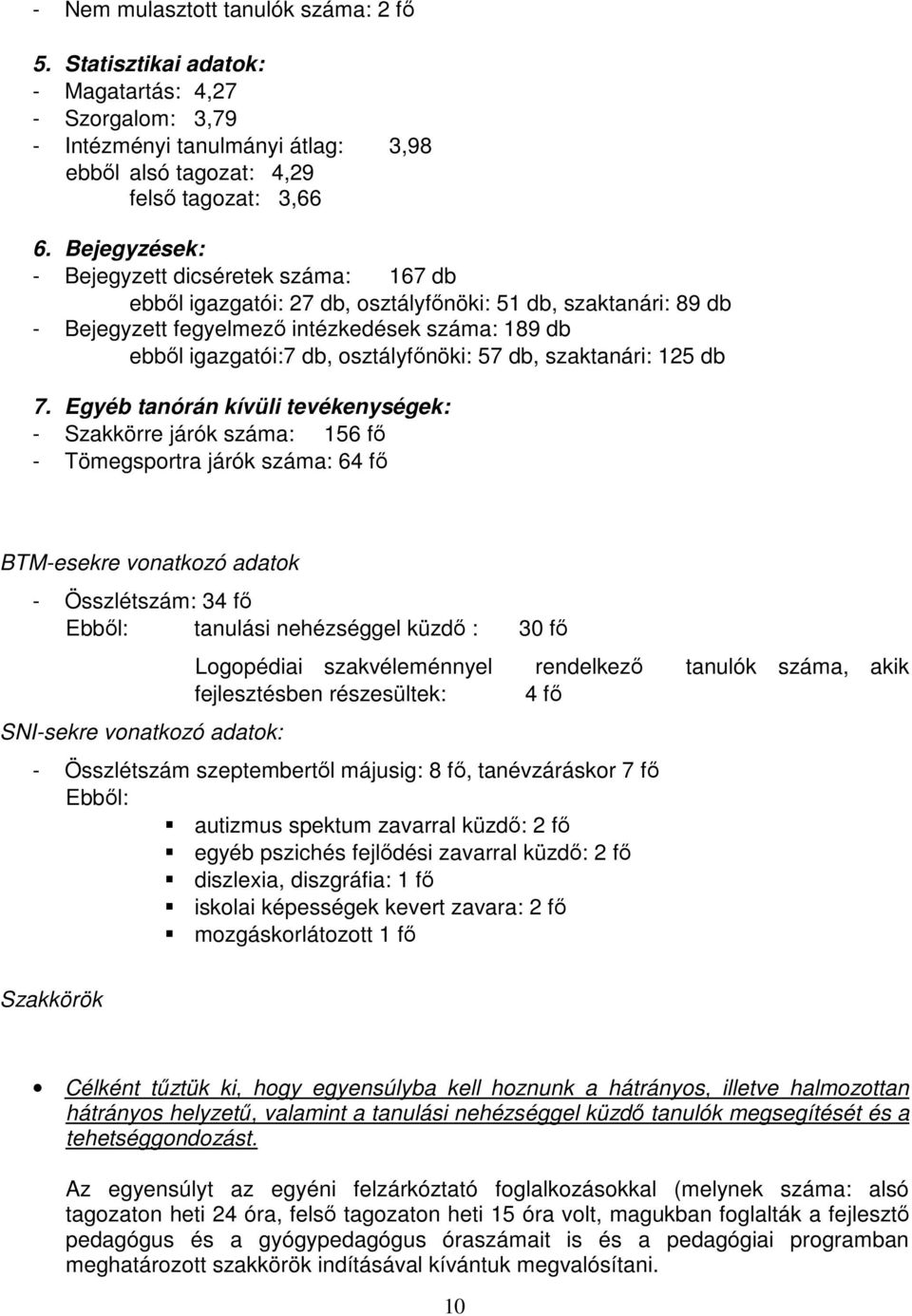 osztályfőnöki: 57 db, szaktanári: 125 db 7.