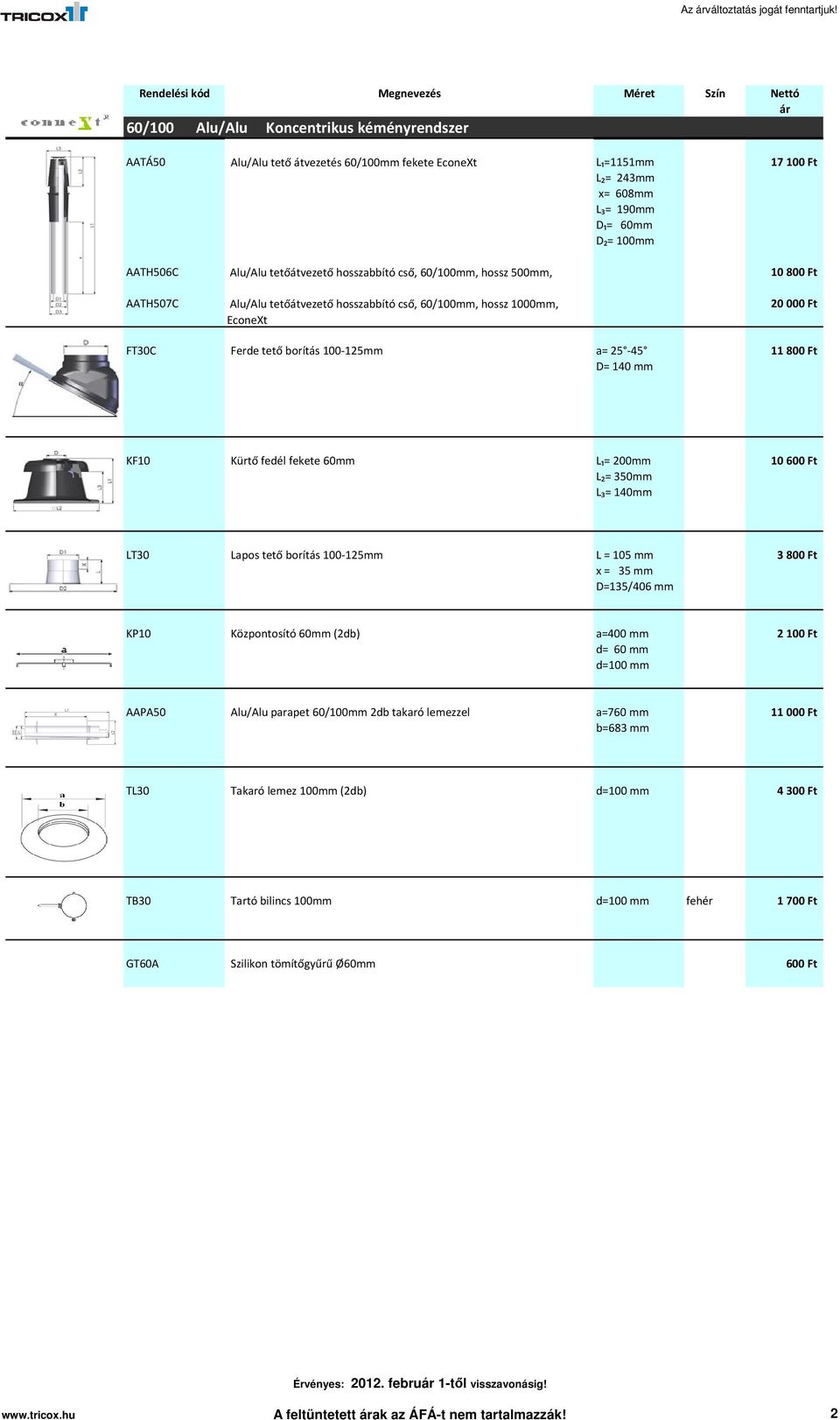 hosszabbító cső, 60/100mm, hossz 500mm, 10 800 Ft AATH507C Alu/Alu tetőátvezető hosszabbító cső, 60/100mm, hossz 1000mm, EconeXt 20 000 Ft FT30C Ferde tető borítás 100-125mm a= 25-45 11800 Ft D= 140