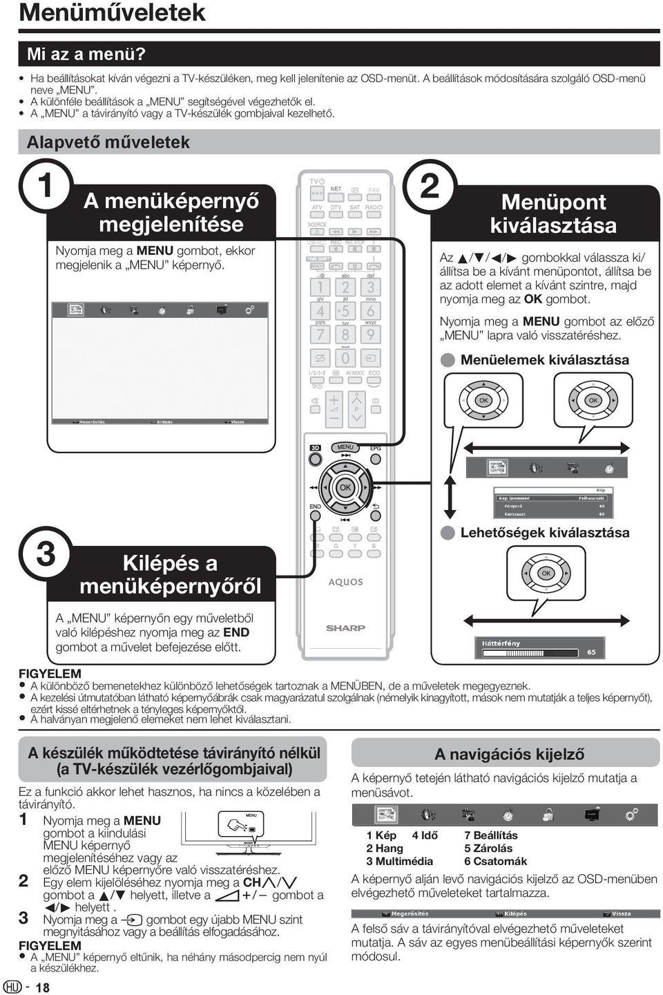 Alapvető műveletek 1 A menüképernyő megjelenítése Nyomja meg a MENU gombot, ekkor megjelenik a MENU képernyő.
