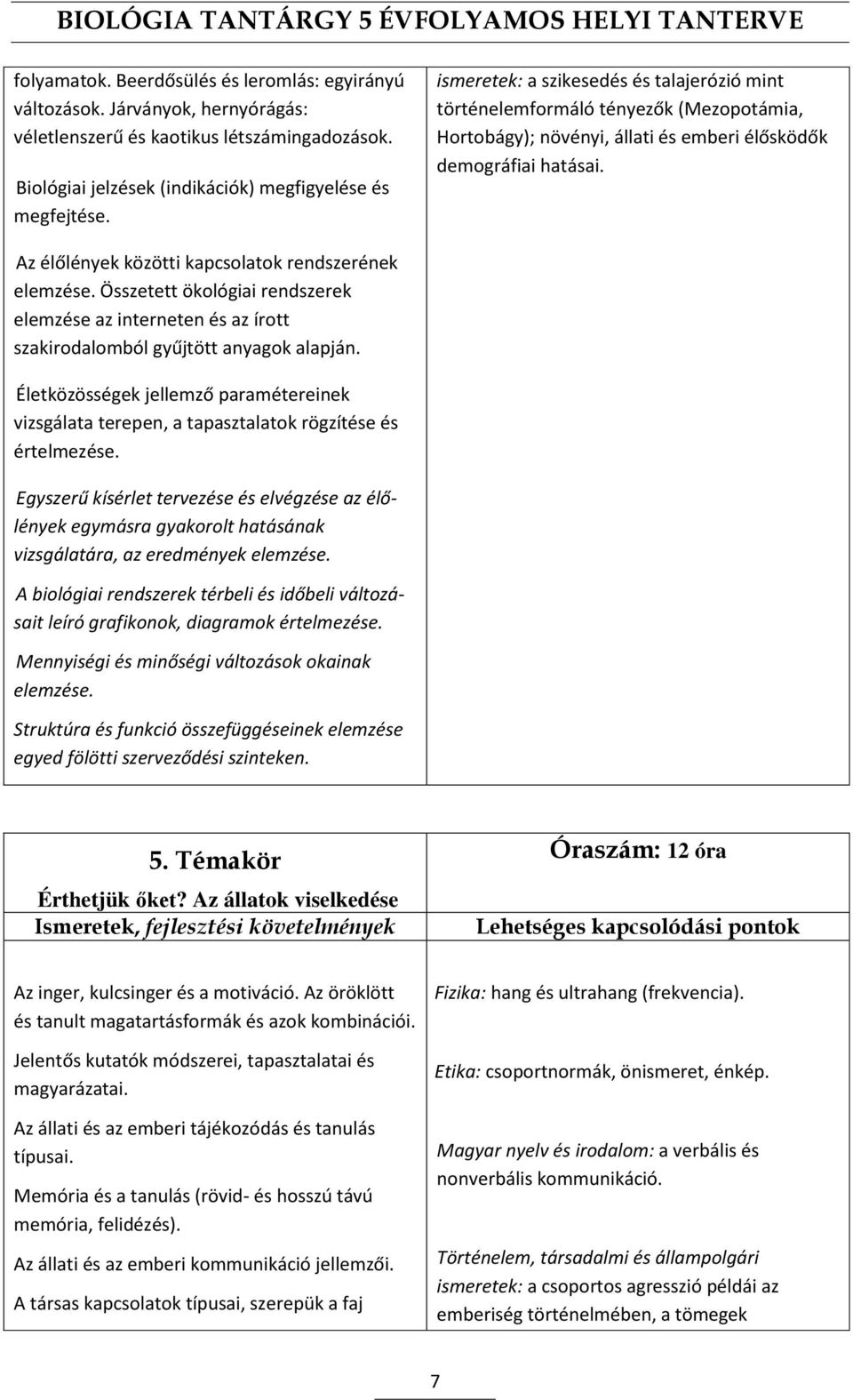 Az élőlények közötti kapcsolatok rendszerének elemzése. Összetett ökológiai rendszerek elemzése az interneten és az írott szakirodalomból gyűjtött anyagok alapján.