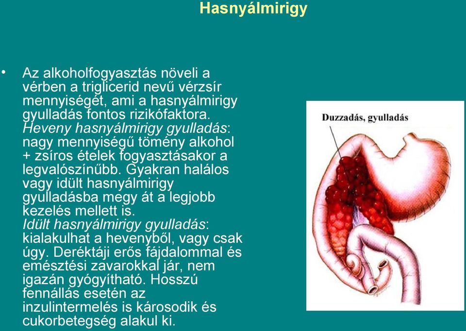 Gyakran halálos vagy idült hasnyálmirigy gyulladásba megy át a legjobb kezelés mellett is.