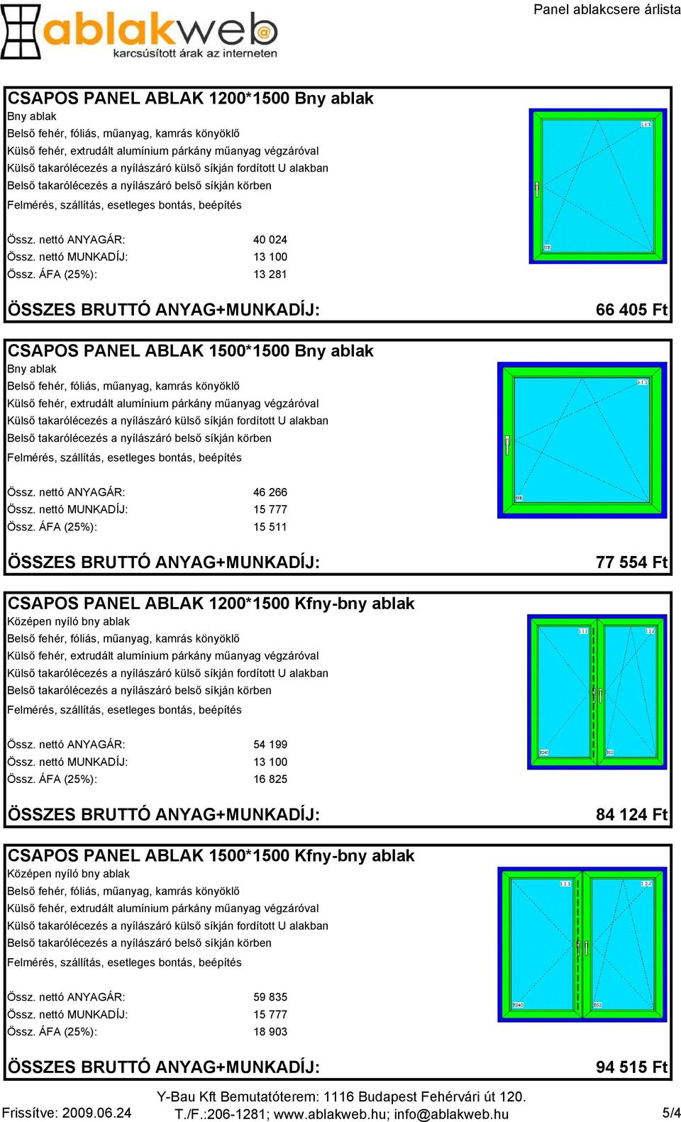 ÁFA (25%): 15 511 77 554 Ft CSAPOS PANEL ABLAK 1200*1500 Kfny-bny ablak Középen nyíló bny ablak Össz. nettó ANYAGÁR: 54 199 Össz.