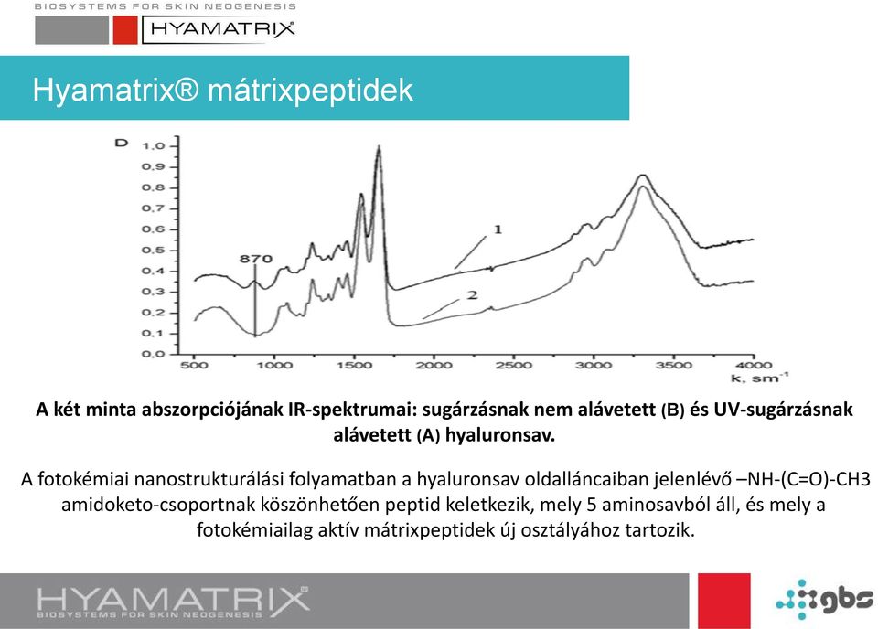 A fotokémiai nanostrukturálási folyamatban a hyaluronsav oldalláncaiban jelenlévő NH-(С=О)-CH3