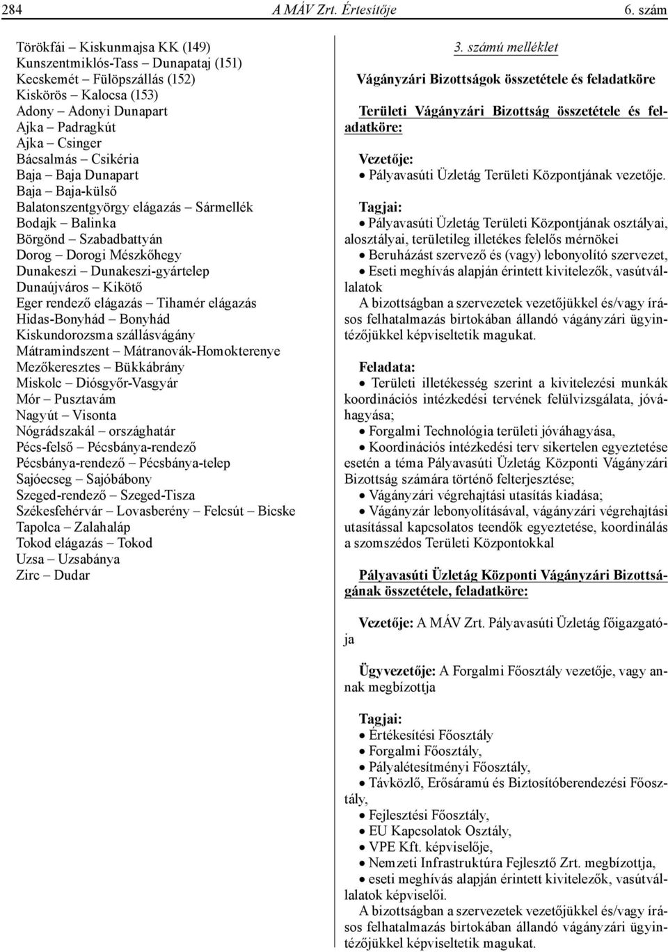 Baja Dunapart Baja Baja-külső Balatonszentgyörgy elágazás Sármellék Bodajk Balinka Börgönd Szabadbattyán Dorog Dorogi Mészkőhegy Dunakeszi Dunakeszi-gyártelep Dunaújváros Kikötő Eger rendező elágazás