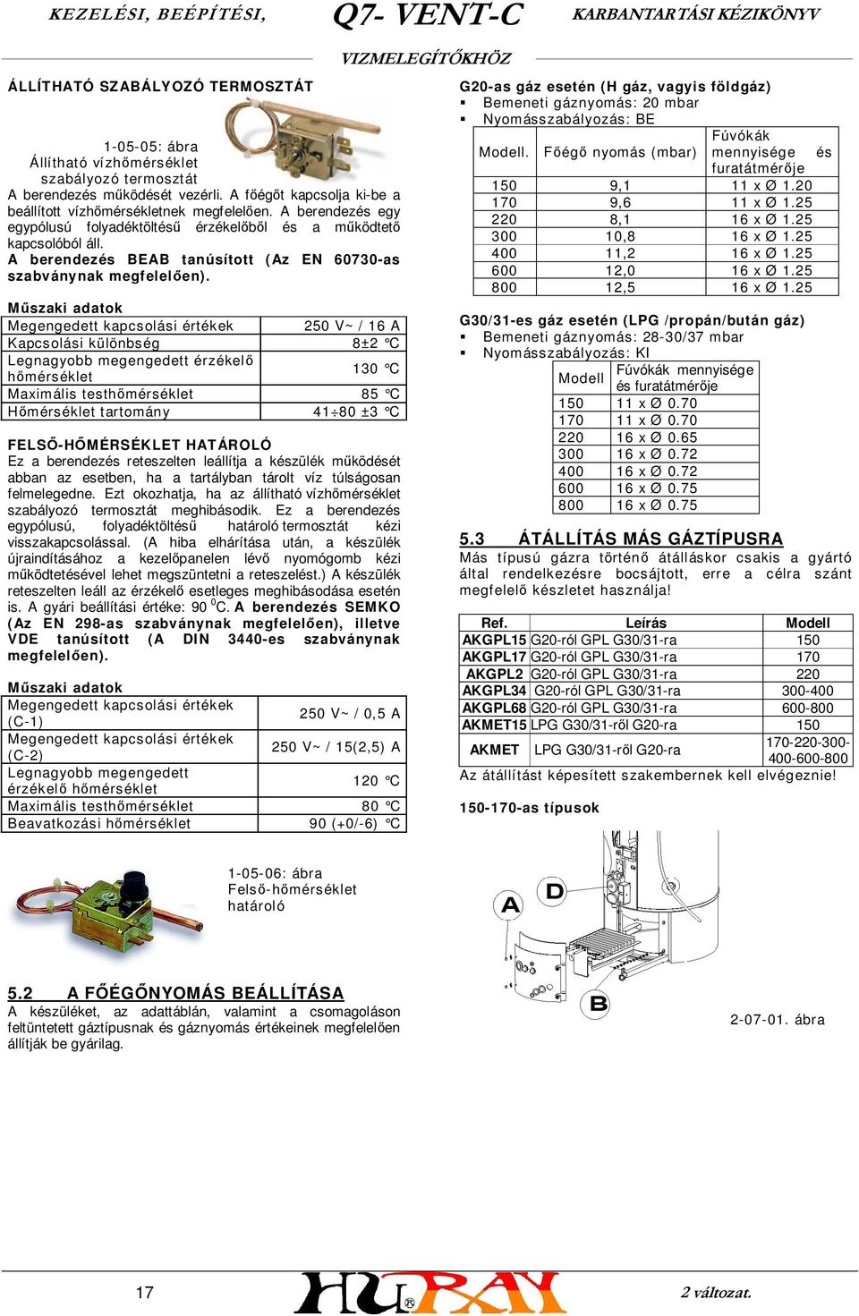 Műszaki adatok Megengedett kapcsolási értékek 250 V~ / 16 A Kapcsolási különbség 8±2 C Legnagyobb megengedett érzékelő hőmérséklet 130 C Maximális testhőmérséklet 85 C Hőmérséklet tartomány 41 80 ±3