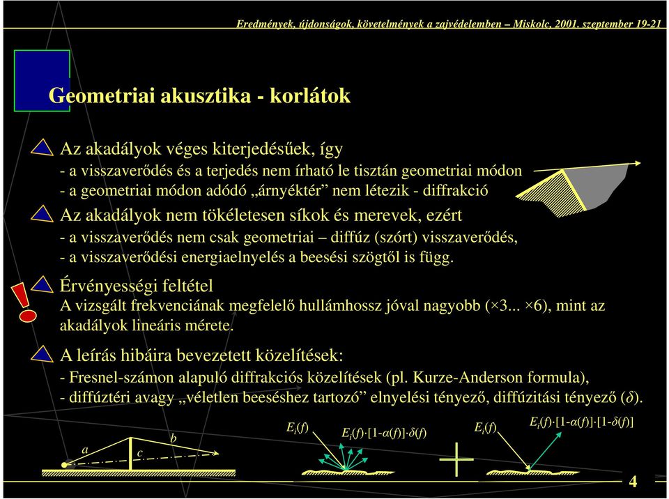 Érvényességi feltétel A vizsgált frekvenciának megfelelő hullámhossz jóval nagyobb ( 3... 6), mint az akadályok lineáris mérete.