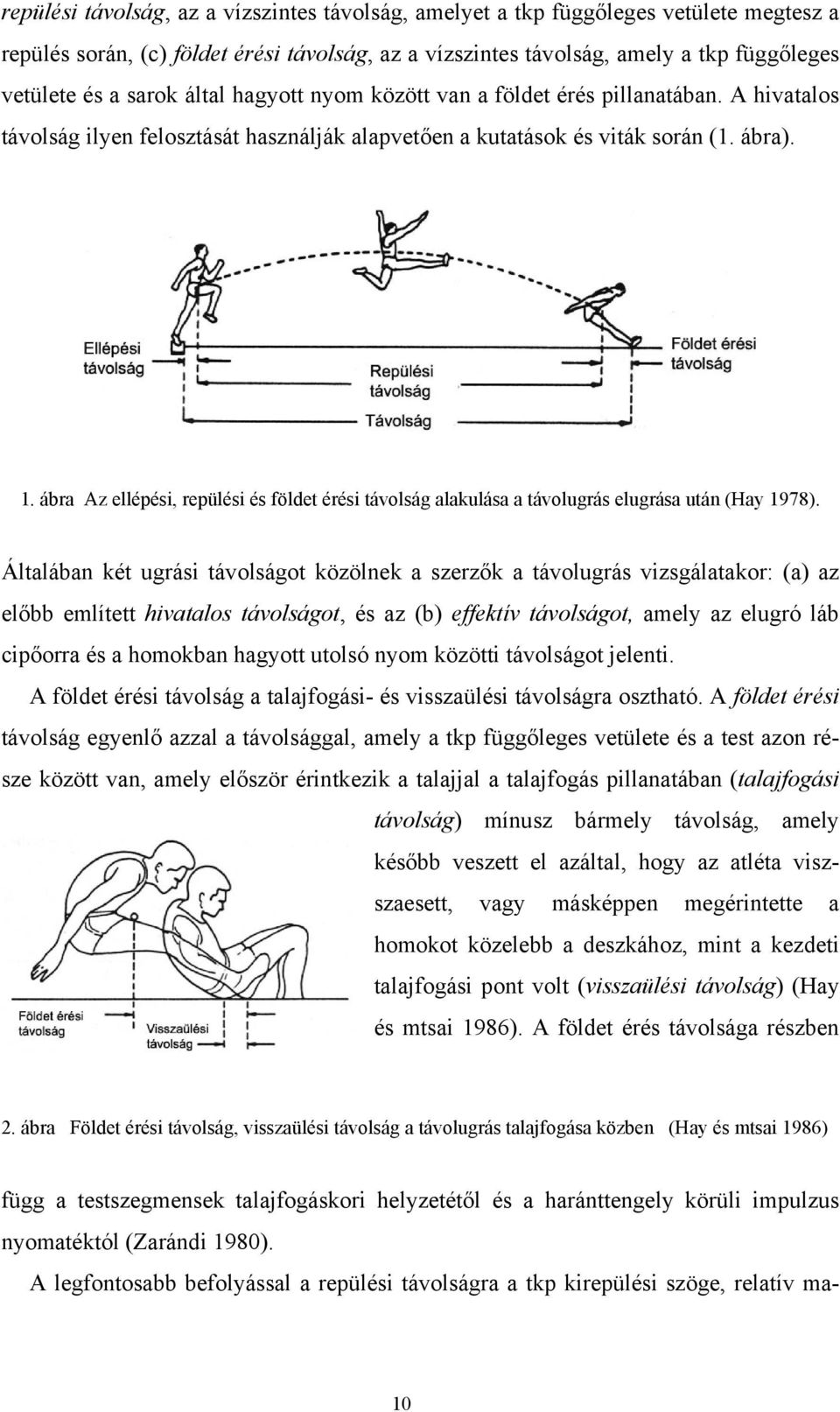 ábra Az ellépési, repülési és földet érési távolság alakulása a távolugrás elugrása után (Hay 1978).