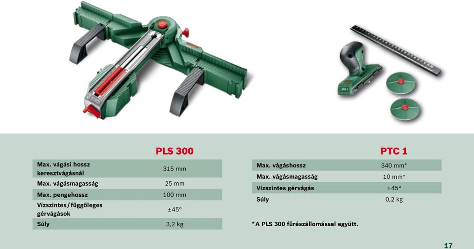 mm 100 mm ± 45 3,2 kg PTC 1 Max. vágáshossz 340 mm* Max.