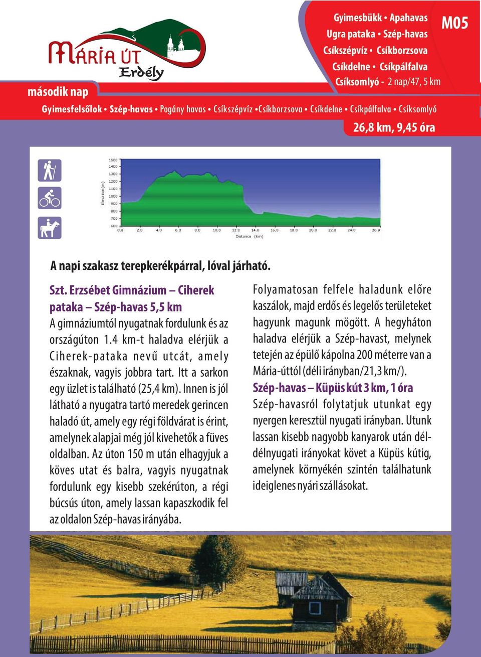Erzsébet Gimnázium Ciherek pataka Szép-havas 5,5 km A gimnáziumtól nyugatnak fordulunk és az országúton 1.