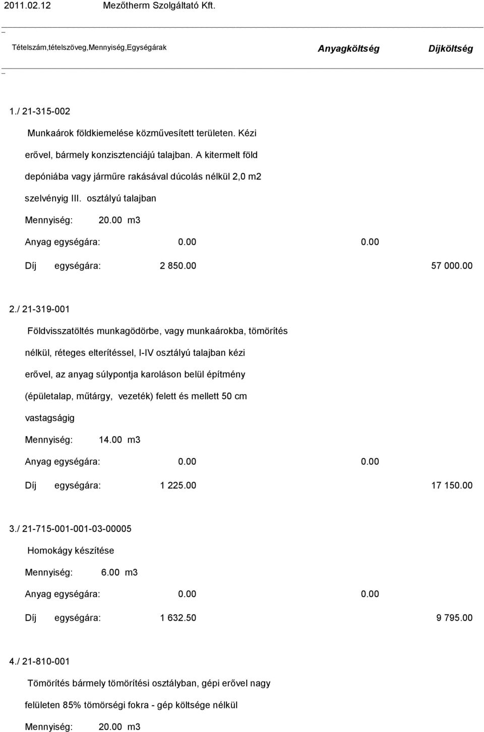 / 21-319-001 Földvisszatöltés munkagödörbe, vagy munkaárokba, tömörítés nélkül, réteges elterítéssel, I-IV osztályú talajban kézi erővel, az anyag súlypontja karoláson belül építmény (épületalap,