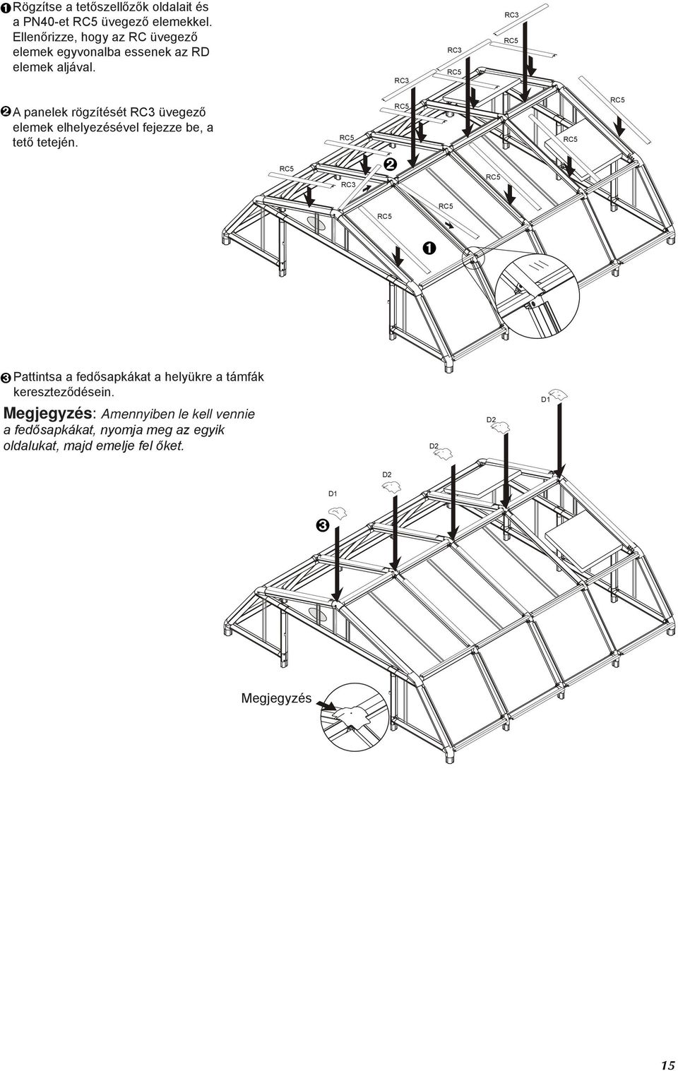 A Finish panelek locking rögzítését the panels RC üvegező into elemek place by elhelyezésével placing RC fejezze glazing be, a tető elements tetején. across the top of the roof.