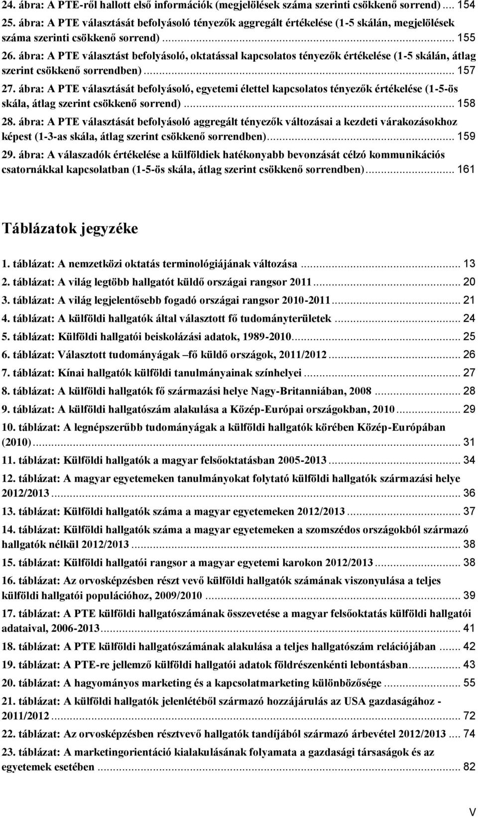 ábra: A PTE választást befolyásoló, oktatással kapcsolatos tényezők értékelése (1-5 skálán, átlag szerint csökkenő sorrendben)... 157 27.