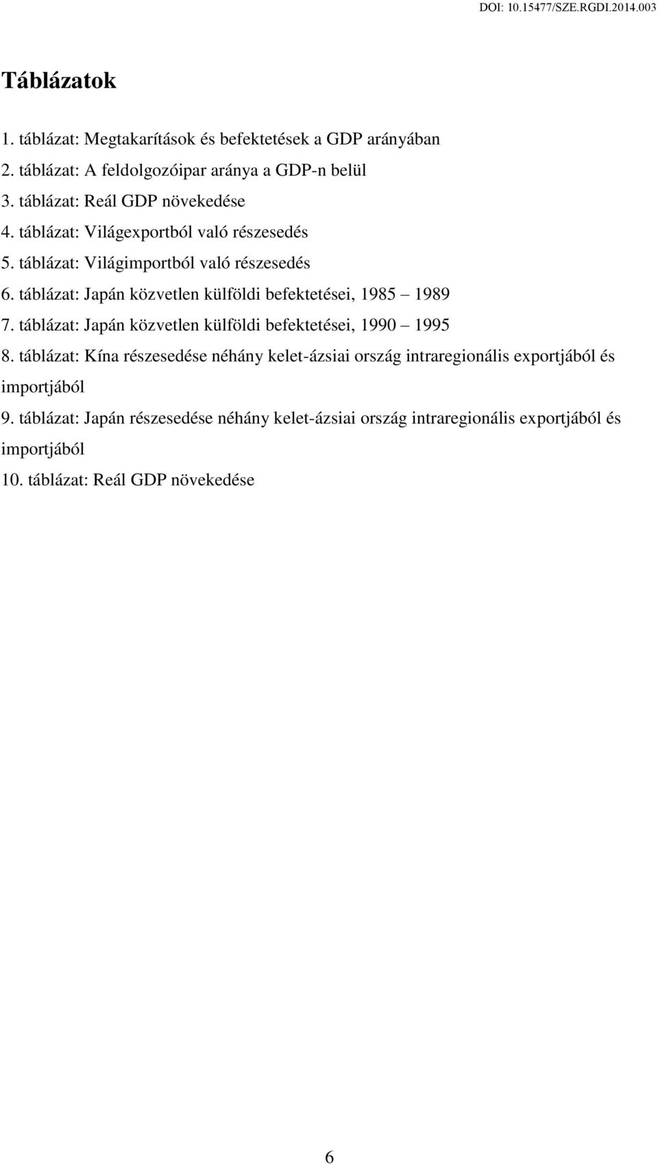 táblázat: Japán közvetlen külföldi befektetései, 1985 1989 7. táblázat: Japán közvetlen külföldi befektetései, 1990 1995 8.