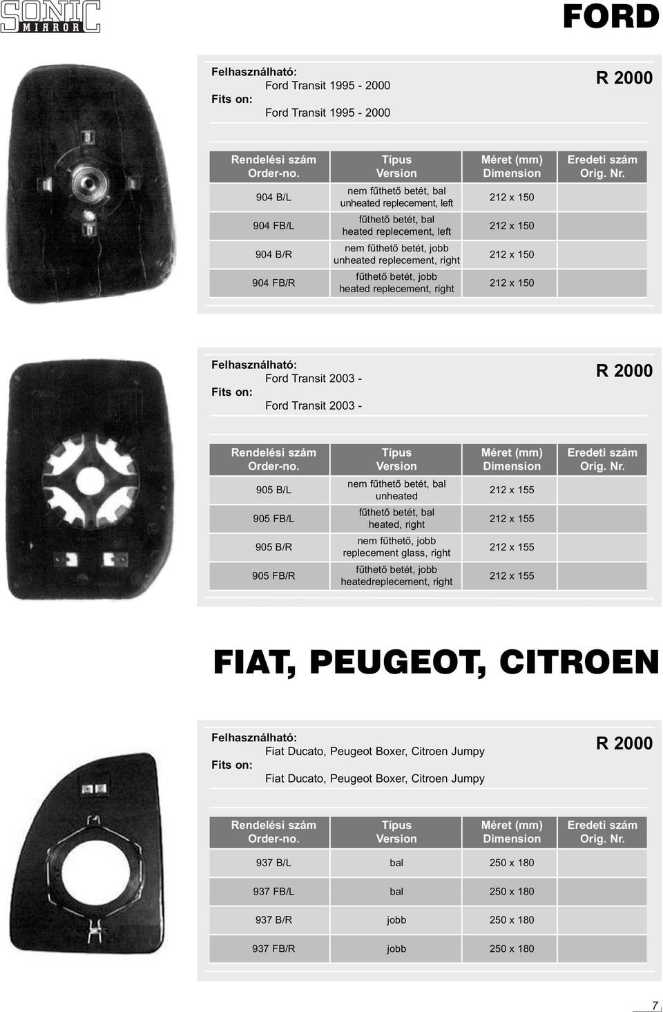 FB/R betét, bal betét, bal, right, jobb, right betét, jobb replecement, right 212 x 155 212 x 155 212 x 155 212 x 155 FIAT, PEUGEOT, CITROEN Fiat Ducato,