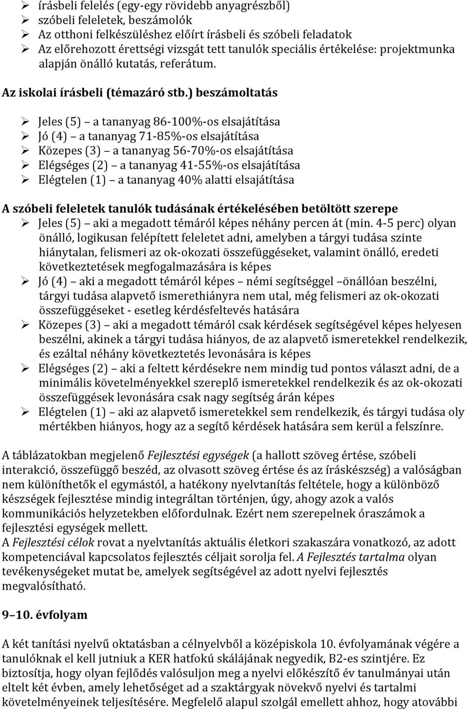 ) beszámoltatás Jeles (5) a tananyag 86-100%-os elsajátítása Jó (4) a tananyag 71-85%-os elsajátítása Közepes (3) a tananyag 56-70%-os elsajátítása Elégséges (2) a tananyag 41-55%-os elsajátítása