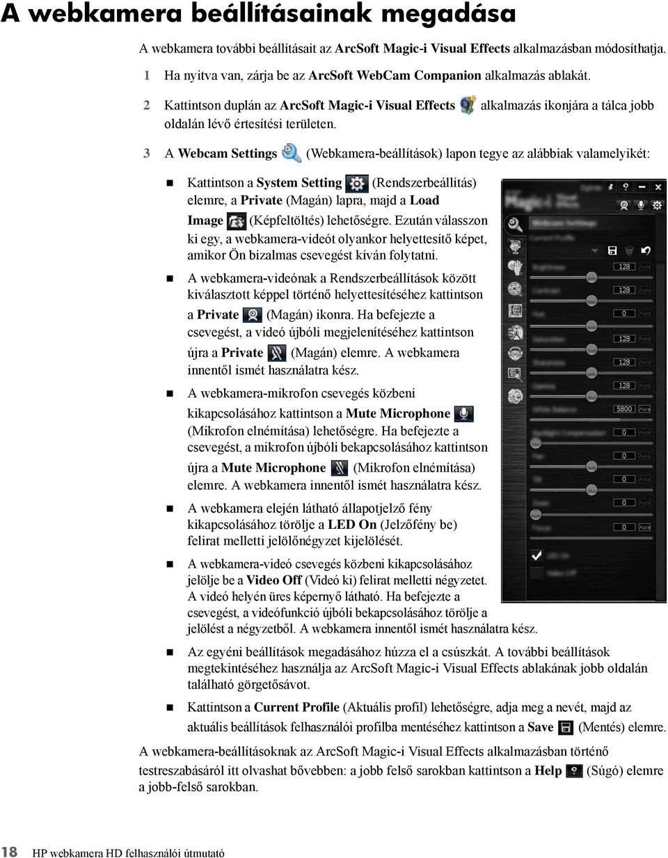 3 A Webcam Settings (Webkamera-beállítások) lapon tegye az alábbiak valamelyikét: Kattintson a System Setting (Rendszerbeállítás) elemre, a Private (Magán) lapra, majd a Load Image (Képfeltöltés)