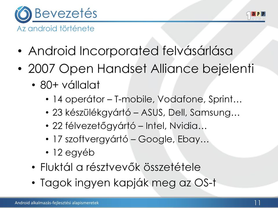 készülékgyártó ASUS, Dell, Samsung 22 félvezetőgyártó Intel, Nvidia 17