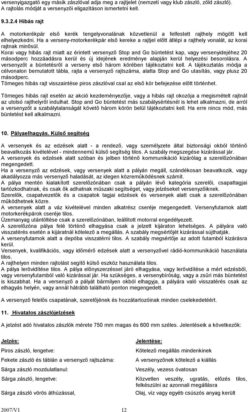 Ha a verseny-motorkerékpár első kereke a rajtjel előtt átlépi a rajthely vonalát, az korai rajtnak minősül.