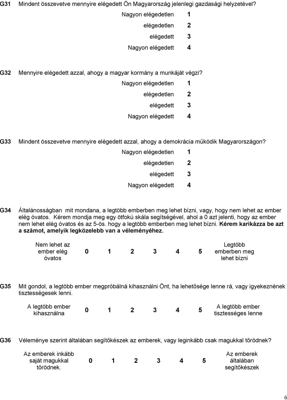 Nagyon elégedetlen 1 elégedetlen 2 elégedett 3 Nagyon elégedett 4 G33 Mindent összevetve mennyire elégedett azzal, ahogy a demokrácia működik Magyarországon?