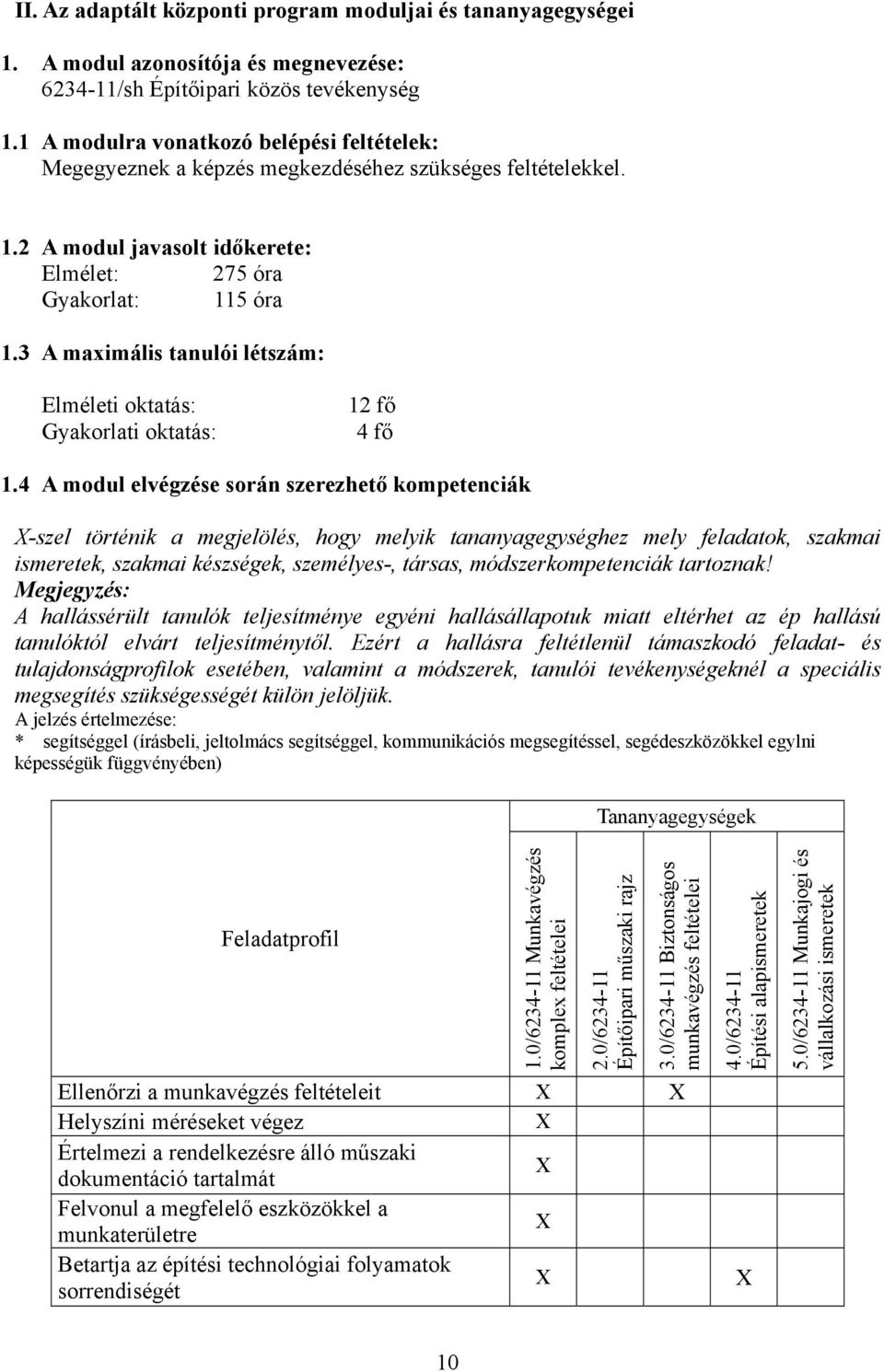 3 A maximális tanulói létszám: Elméleti oktatás: Gyakorlati oktatás: 12 fő 4 fő 1.