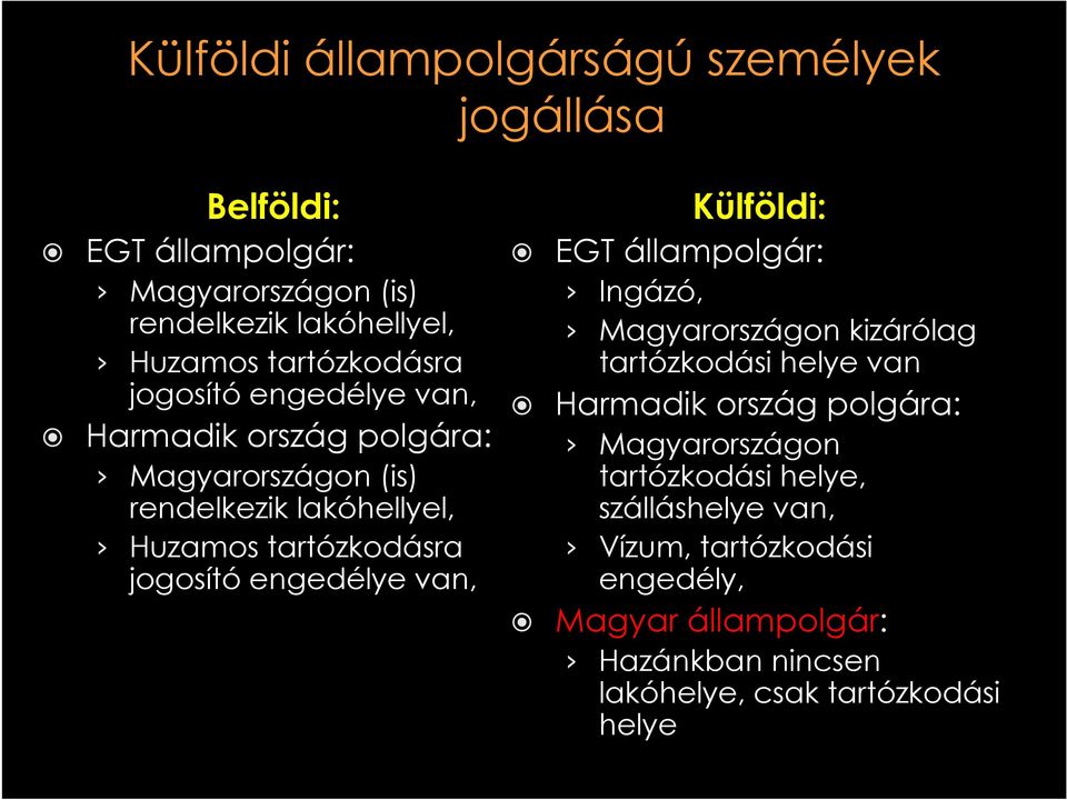 jogosító engedélye van, Külföldi: EGT állampolgár: Ingázó, Magyarországon kizárólag tartózkodási helye van Harmadik ország polgára: