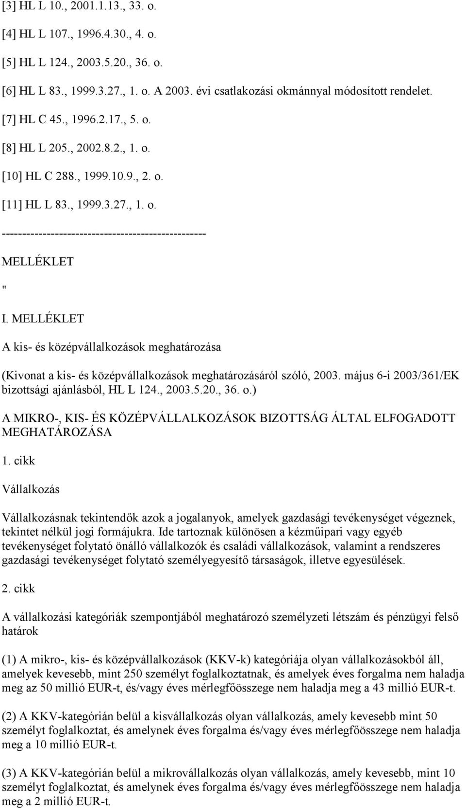MELLÉKLET A kis- és középvállalkozások meghatározása (Kivonat a kis- és középvállalkozások meghatározásáról szóló, 2003. május 6-i 2003/361/EK bizottsági ajánlásból, HL L 124., 2003.5.20., 36. o.