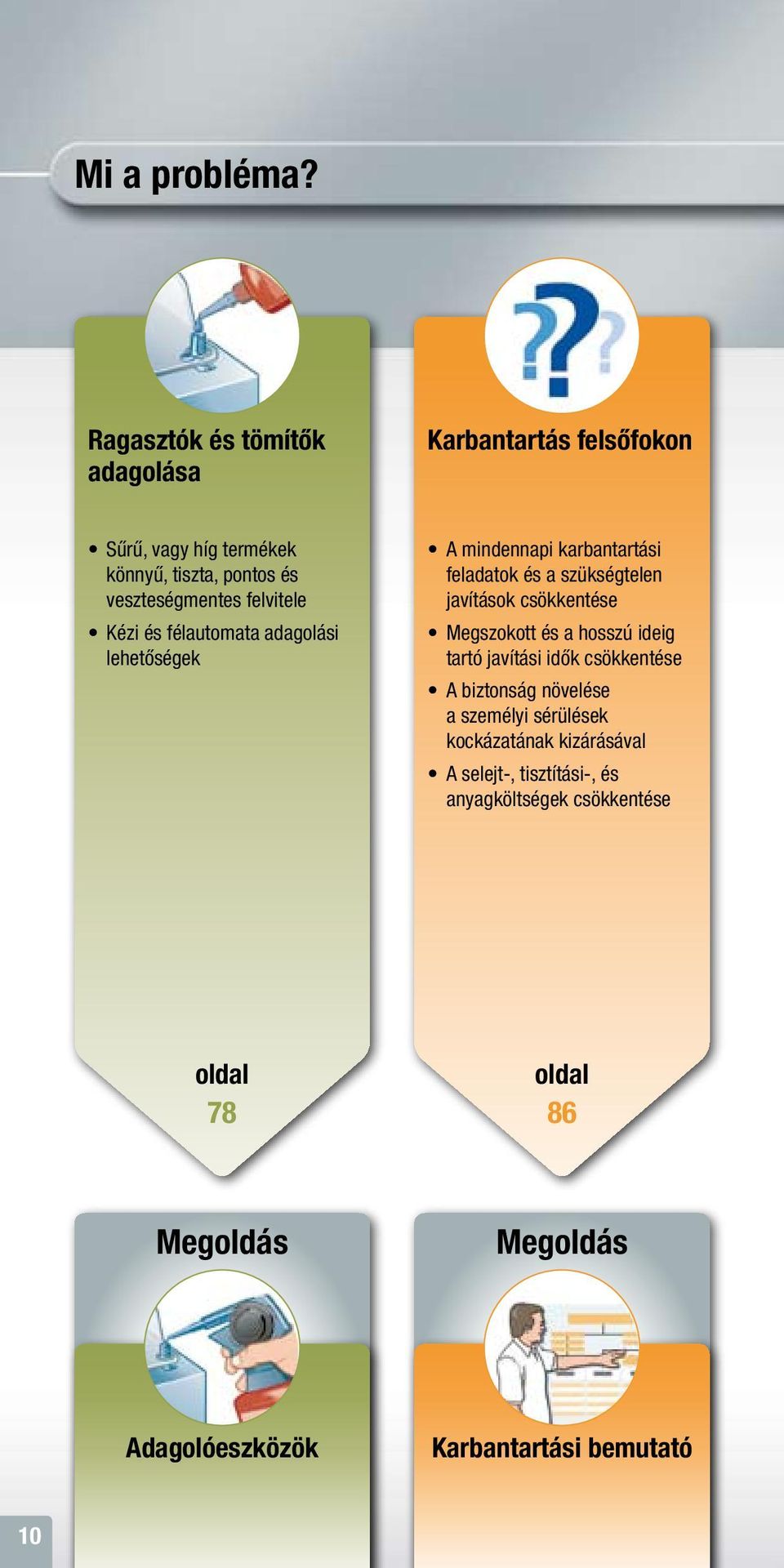 Kézi és félautomata adagolási lehetőségek A mindennapi karbantartási feladatok és a szükségtelen javítások csökkentése Megszokott