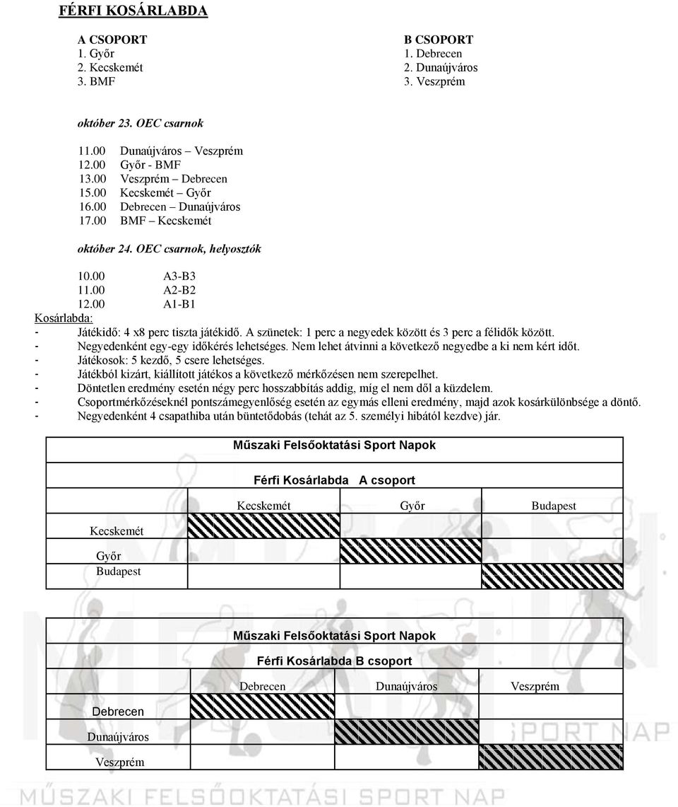 Nem lehet átvinni a következő negyedbe a ki nem kért időt. - Játékosok: 5 kezdő, 5 csere lehetséges. - Játékból kizárt, kiállított játékos a következő mérkőzésen nem szerepelhet.