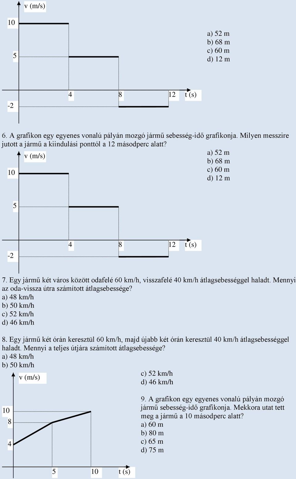 Egy jármű ké áros közö odafelé 60 km/h, isszafelé 0 km/h álagsebességgel halad. Mennyi az oda-issza úra számío álagsebessége? a) km/h b) 50 km/h c) 52 km/h d) 6 km/h.