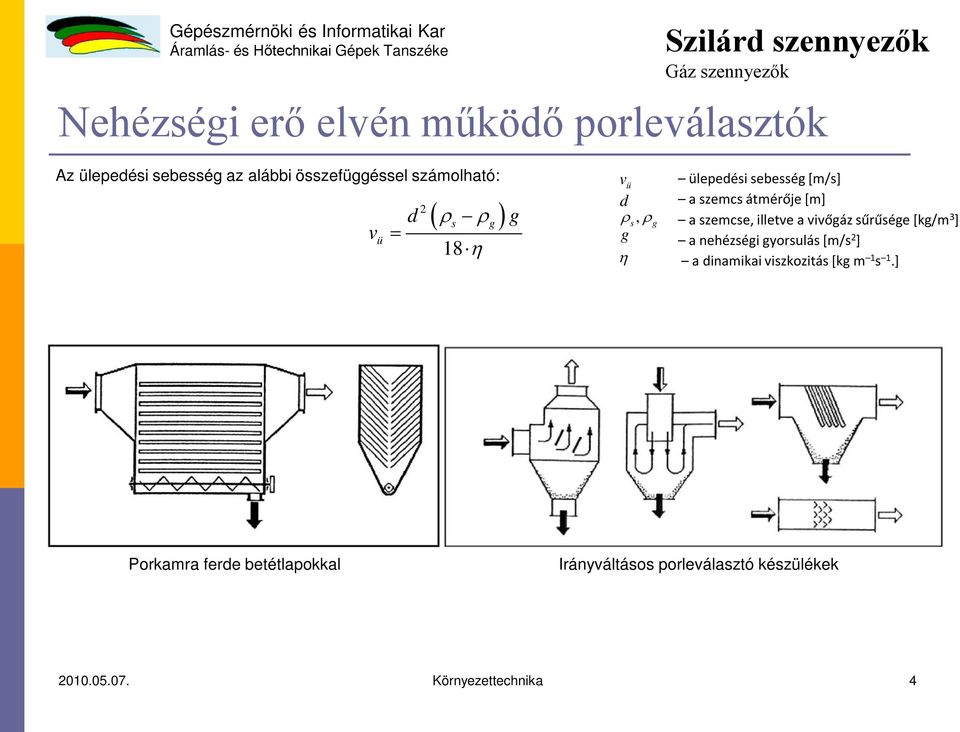 illetve a vivőgáz sűrűsége [kg/m 3 ] a nehézségi gyorsulás [m/s 2 ] a dinamikai viszkozitás [kg m 1 s