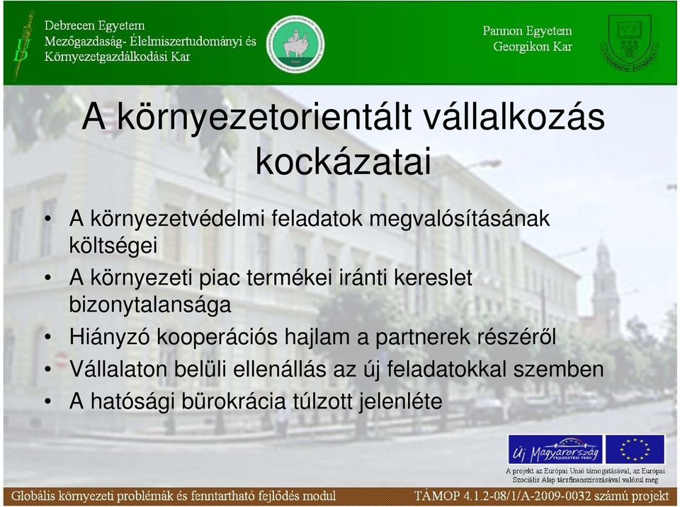 bizonytalansága Hiányzó kooperációs hajlam a partnerek részérıl Vállalaton