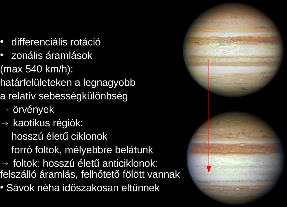 életű ciklonok forró foltok, mélyebbre belátunk foltok: hosszú életű