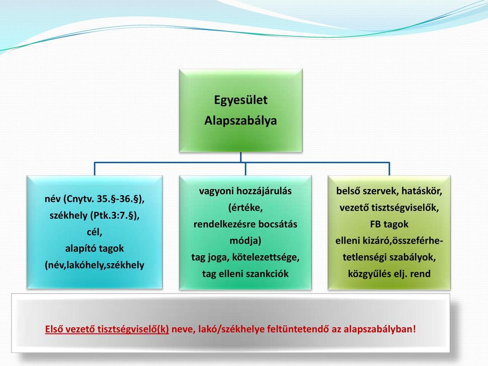 tag joga, kötelezettsége, tag elleni szankciók belső szervek, hatáskör, vezető tisztségviselők, FB tagok