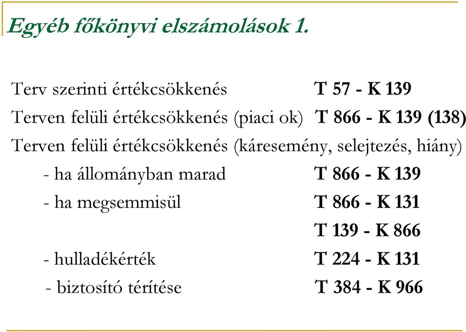 866 - K 139 (138) Terven felüli értékcsökkenés (káresemény, selejtezés, hiány) - ha