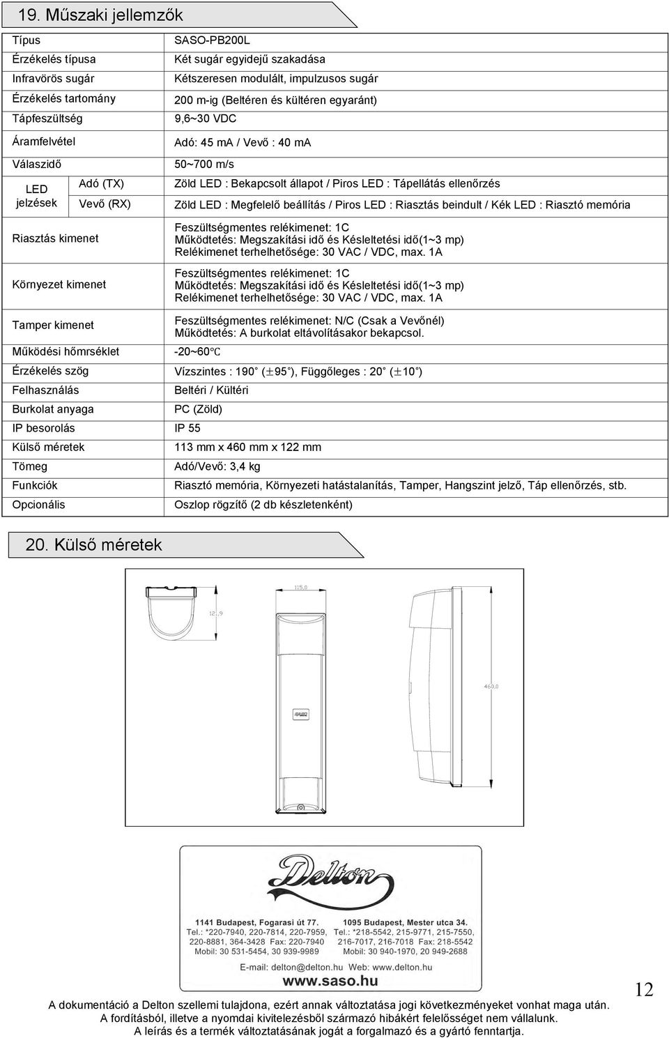 Tápellátás ellenőrzés Zöld LED : Megfelelő beállítás / Piros LED : Riasztás beindult / Kék LED : Riasztó memória Feszültségmentes relékimenet: C Működtetés: Megszakítási idő és Késleltetési idő(~ mp)