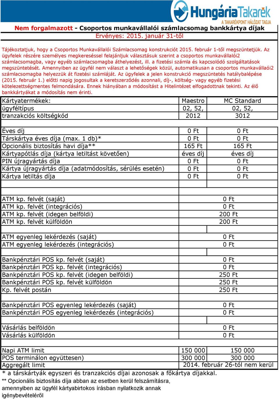 a fizetési számla és kapcsolódó szolgáltatások megszüntetését.