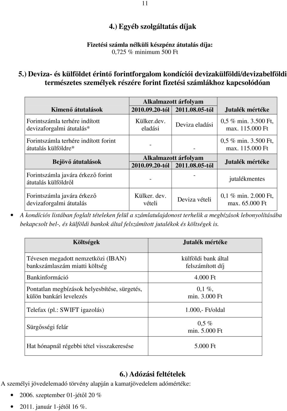 indított devizaforgalmi átutalás* Forintszámla terhére indított forint átutalás külföldre* Bejövő átutalások Forintszámla javára érkező forint átutalás külföldről Alkalmazott árfolyam 2010.09.