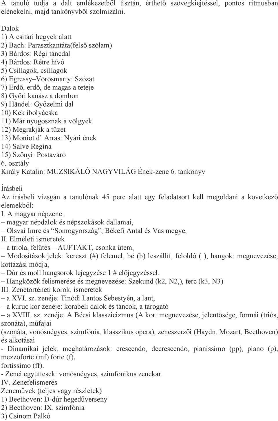 teteje 8) Győri kanász a dombon 9) Händel: Győzelmi dal 10) Kék ibolyácska 11) Már nyugosznak a völgyek 12) Megrakják a tüzet 13) Moniot d Arras: Nyári ének 14) Salve Regina 15) Szőnyi: Postaváró 6.