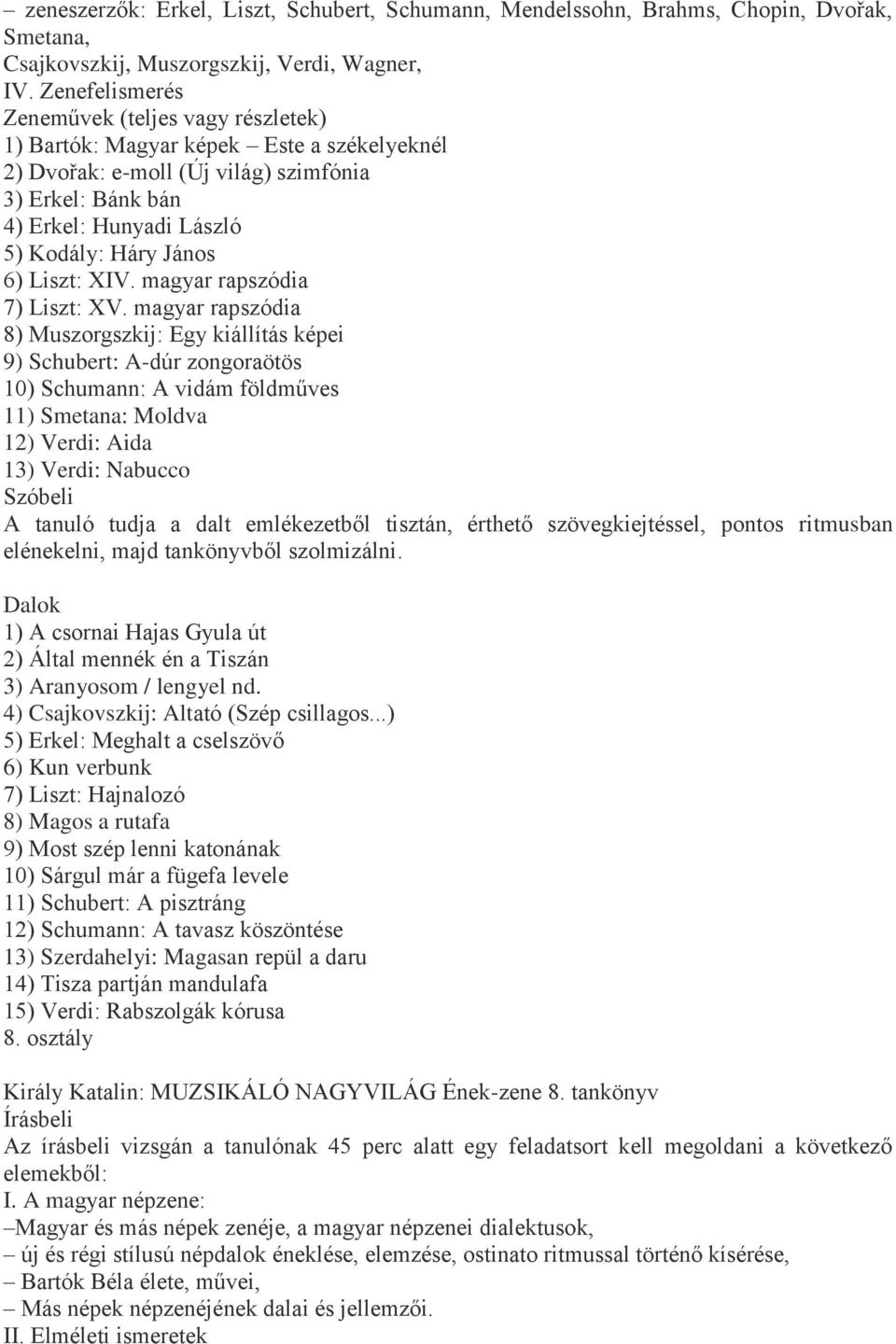 6) Liszt: XIV. magyar rapszódia 7) Liszt: XV.