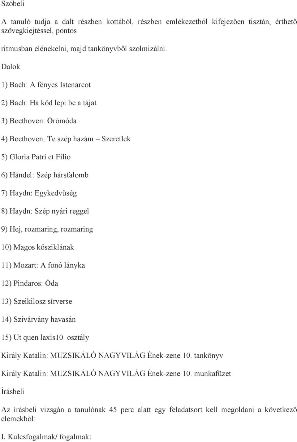 Egykedvűség 8) Haydn: Szép nyári reggel 9) Hej, rozmaring, rozmaring 10) Magos kősziklának 11) Mozart: A fonó lányka 12) Pindaros: Óda 13) Szeikilosz sírverse 14) Szivárvány havasán 15) Ut quen