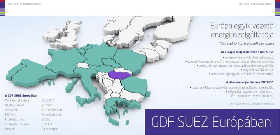 A GDF SUEZ Európában: Munkatársak száma: Ügyfelek száma: Árbevétel: EBITDA: Értékesített áram: Értékesített földgáz: Jelenlét: 26.